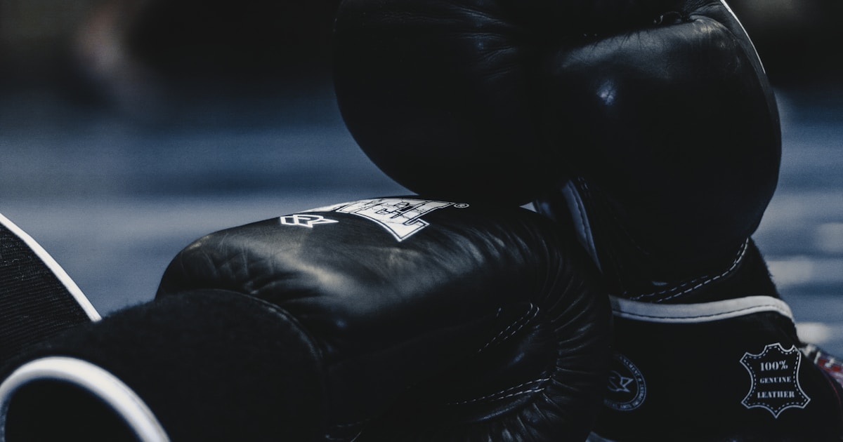Boxing gloves hanging in a Hong Kong boxing gym